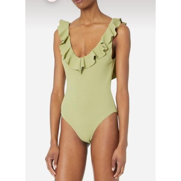 Eberjey Pique Loreta One-Piece Swimsuit Pear Green Women's Size Small #W1921LRX - Picture 1 of 9